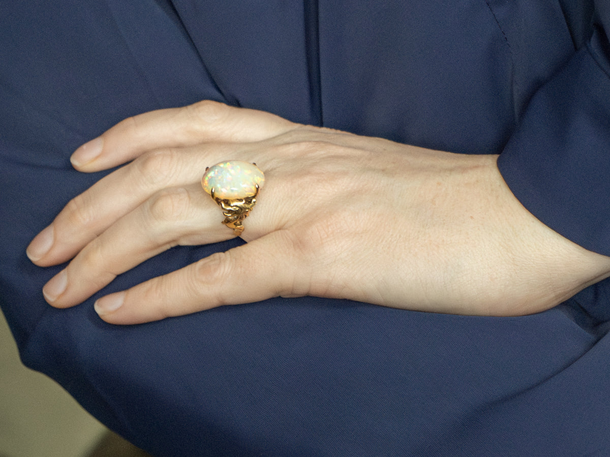 Vintage Gold Opal Ring with Dragon Details