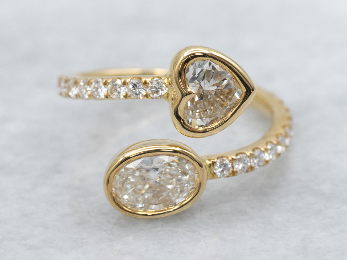 Modern Gold Sweetheart and Oval Diamond Bypass Ring