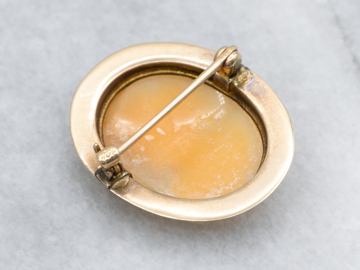 Vintage Gold Goddess Diana Shell Cameo Brooch