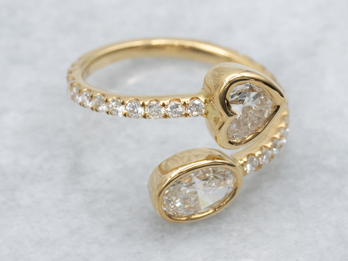 Modern Gold Sweetheart and Oval Diamond Bypass Ring