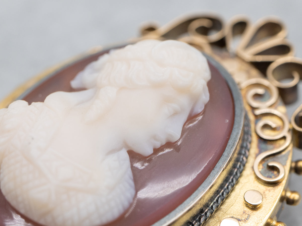 Victorian Era Carnelian Cameo and Gold Brooch