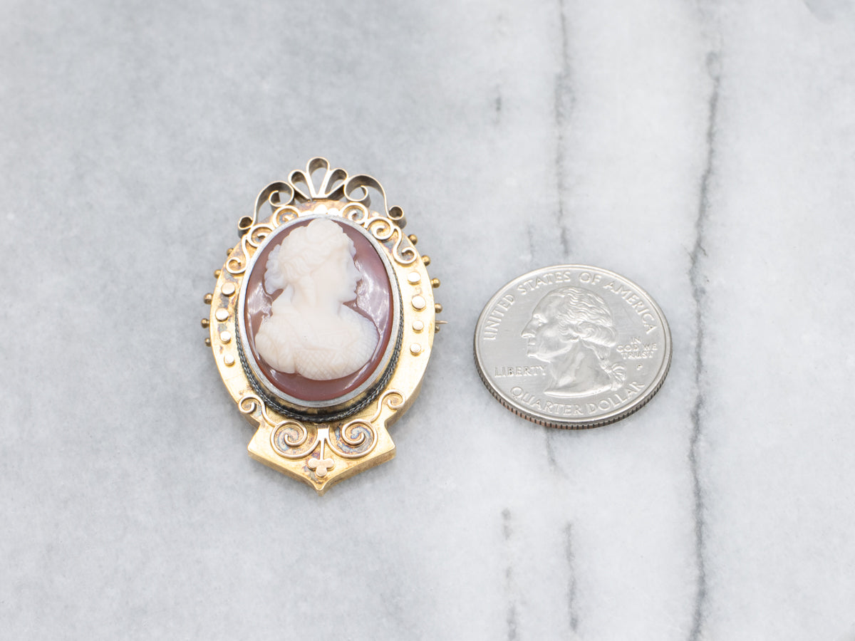 Victorian Era Carnelian Cameo and Gold Brooch