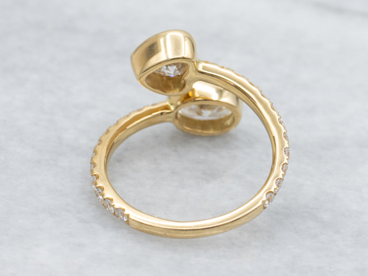 Modern Gold Sweetheart and Oval Diamond Bypass Ring
