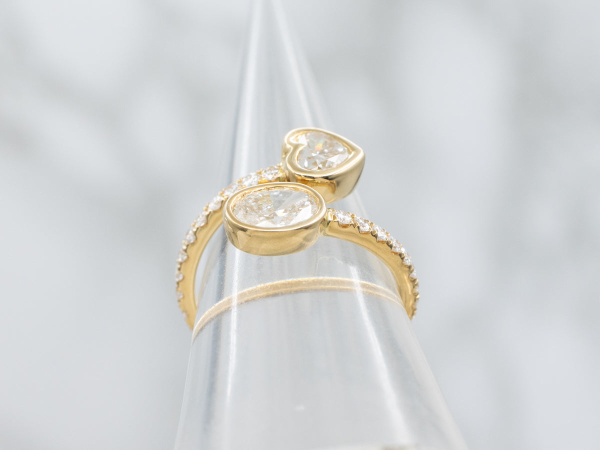 Modern Gold Sweetheart and Oval Diamond Bypass Ring