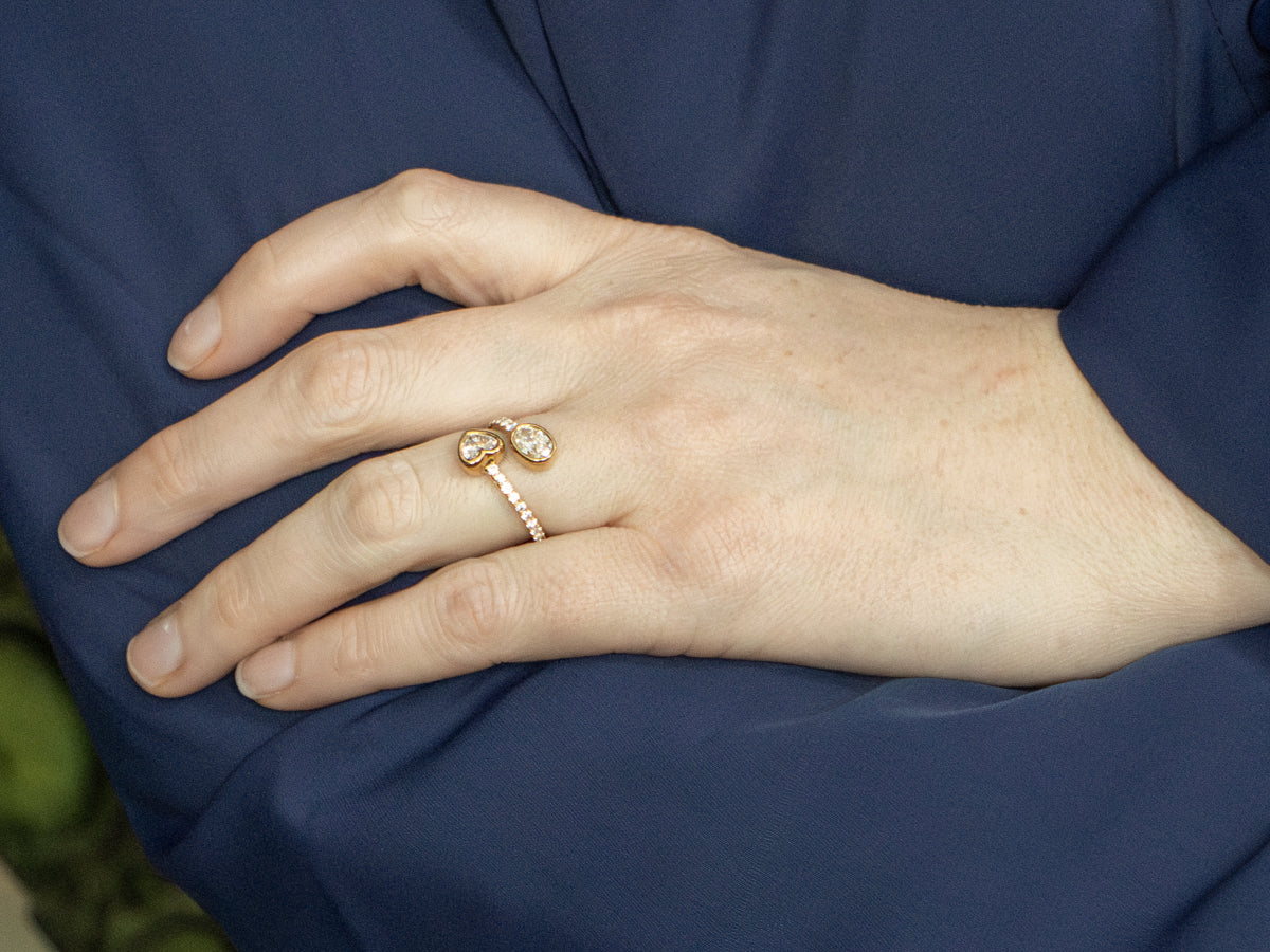 Modern Gold Sweetheart and Oval Diamond Bypass Ring