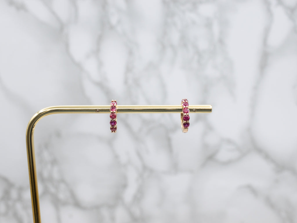 Modern Rose Gold Ruby Huggie Hoop Earrings