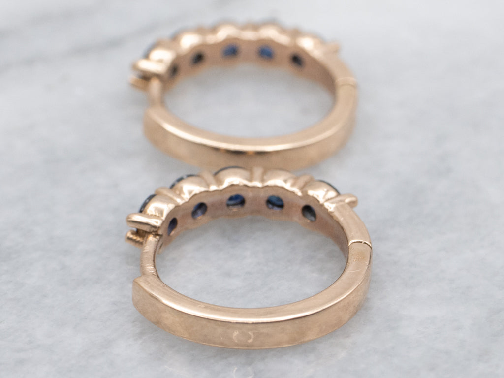 Modern Rose Gold Sapphire Huggie Hoop Earrings
