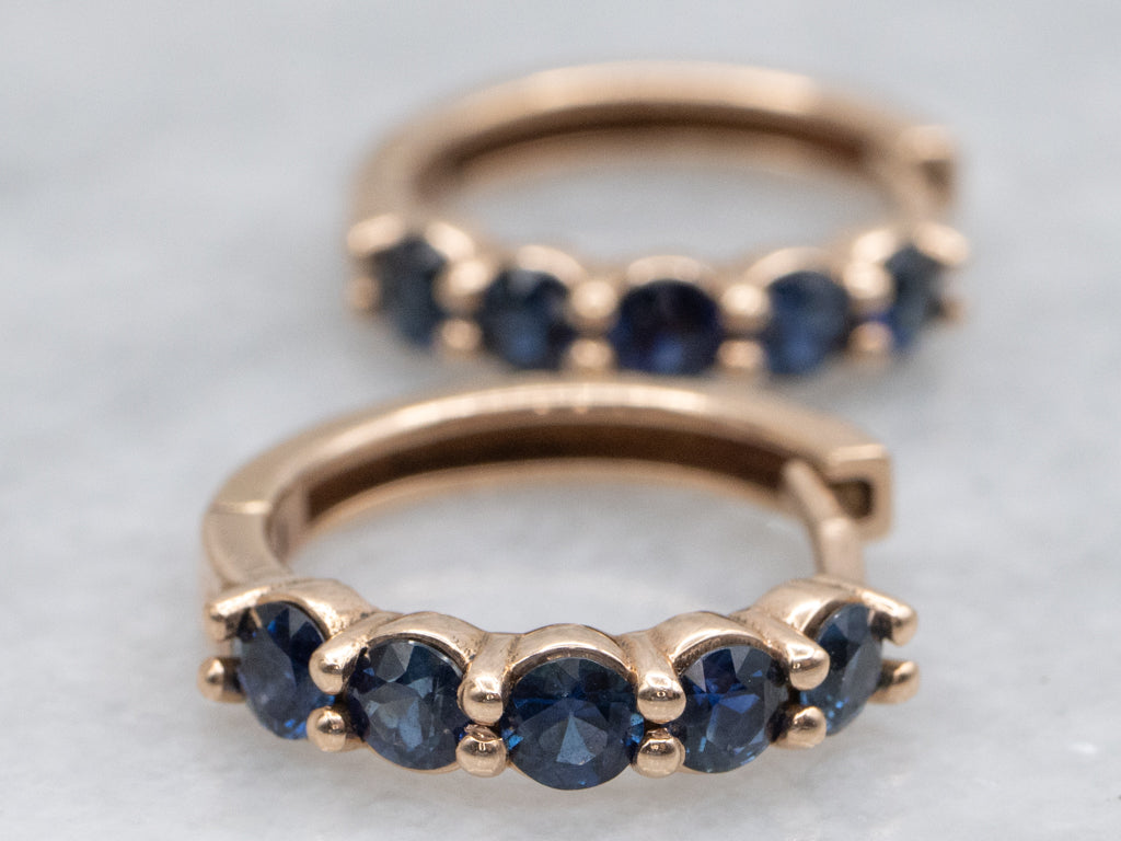 Modern Rose Gold Sapphire Huggie Hoop Earrings