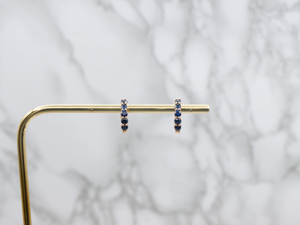 Modern Rose Gold Sapphire Huggie Hoop Earrings