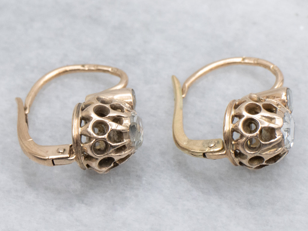 Circa 1895 Antique Gold Rose-Cut Diamond Earrings with Leverback Findings