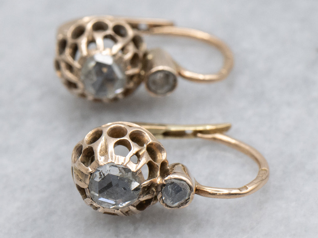 Circa 1895 Antique Gold Rose-Cut Diamond Earrings with Leverback Findings