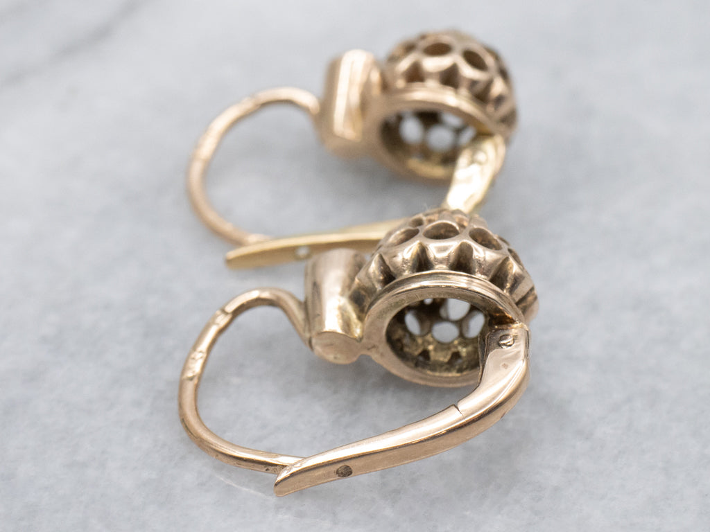 Circa 1895 Antique Gold Rose-Cut Diamond Earrings with Leverback Findings
