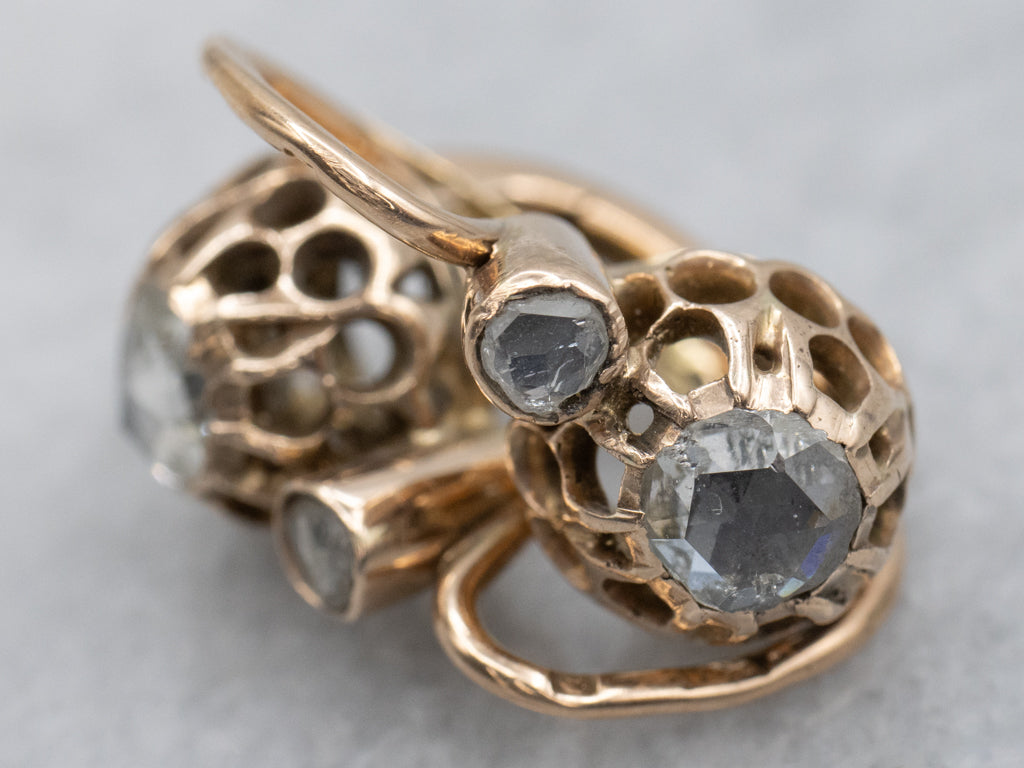 Circa 1895 Antique Gold Rose-Cut Diamond Earrings with Leverback Findings