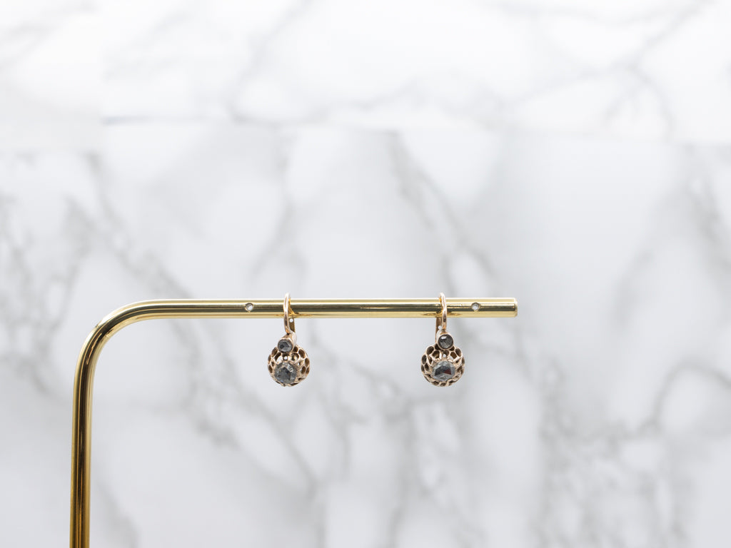 Circa 1895 Antique Gold Rose-Cut Diamond Earrings with Leverback Findings