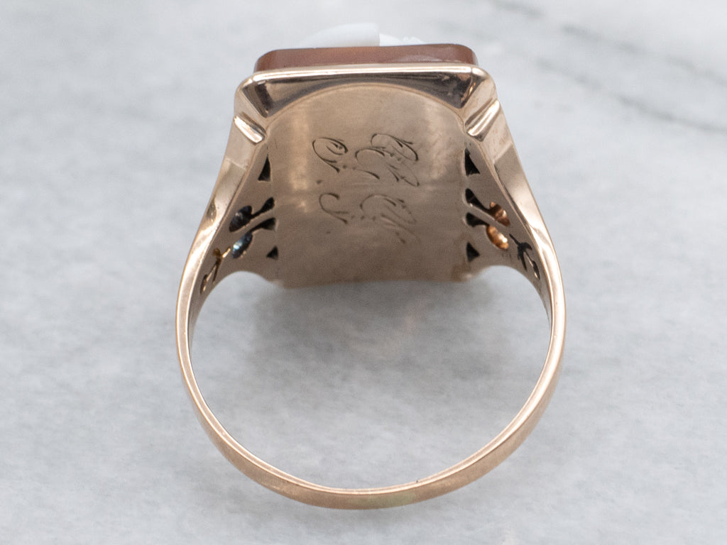 Antique Rose Gold Hardstone Cameo Ring of Alexander The Great