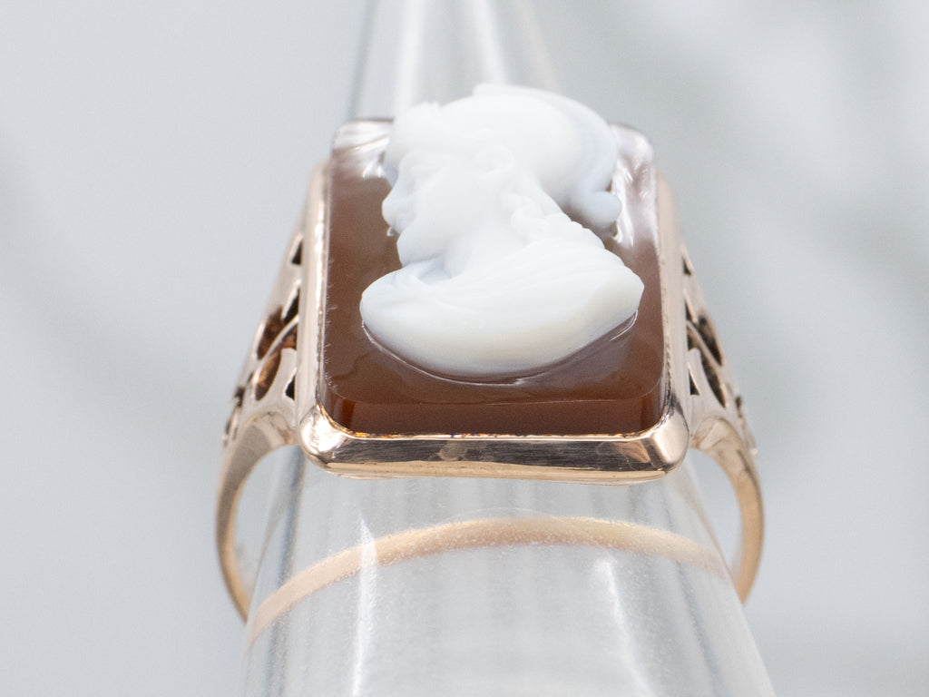 Antique Rose Gold Hardstone Cameo Ring of Alexander The Great