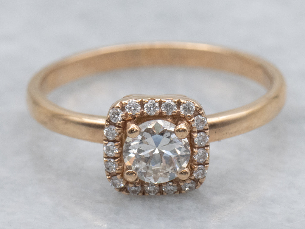 Rose Gold Diamond Engagement Ring with Squared Diamond Halo