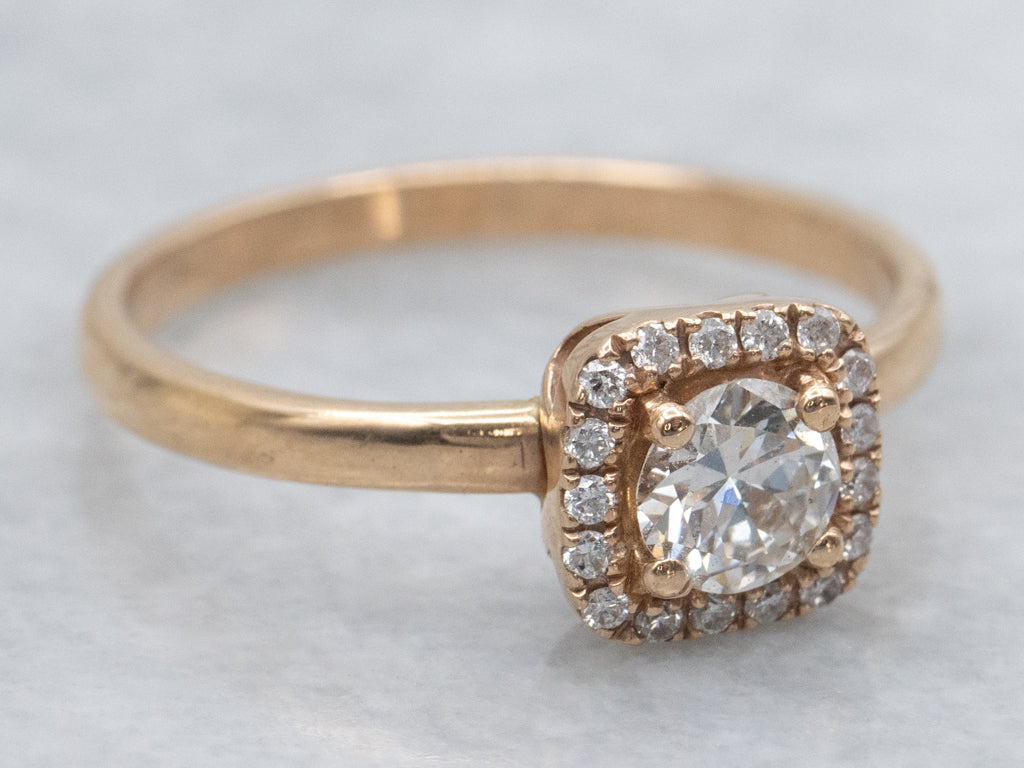 Rose Gold Diamond Engagement Ring with Squared Diamond Halo