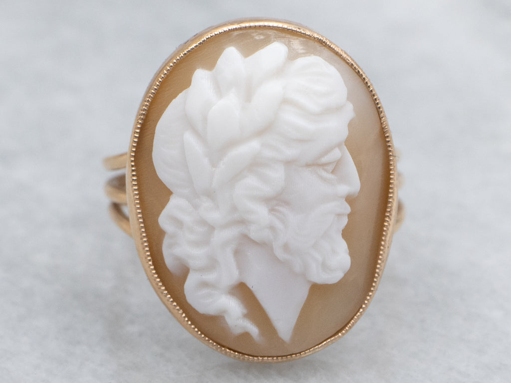 Vintage Rose Gold Greek Philosophers Cameo Ring