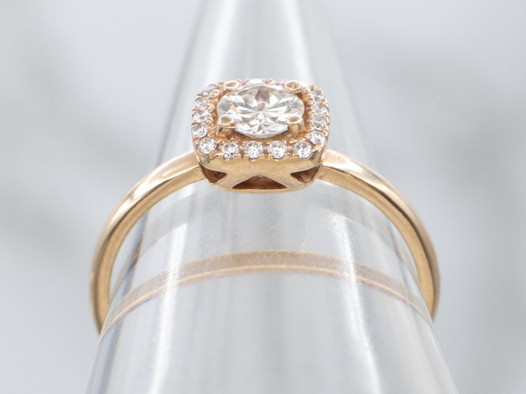 Rose Gold Diamond Engagement Ring with Squared Diamond Halo