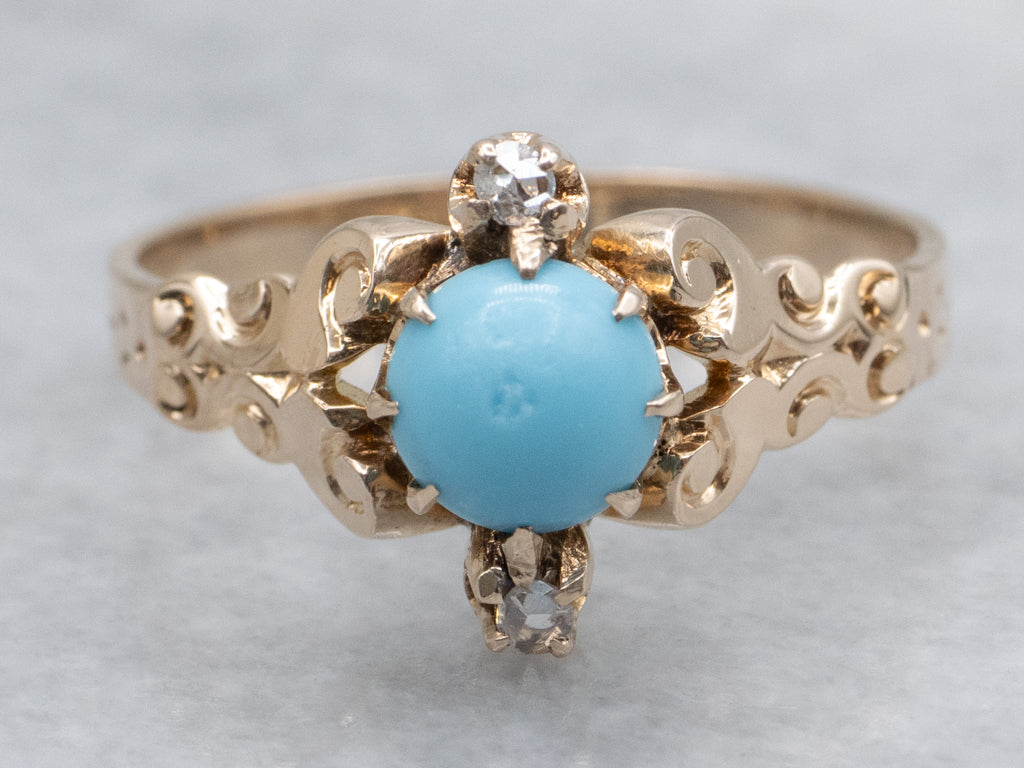 Victorian Turquoise and Rose Cut Diamond Ring