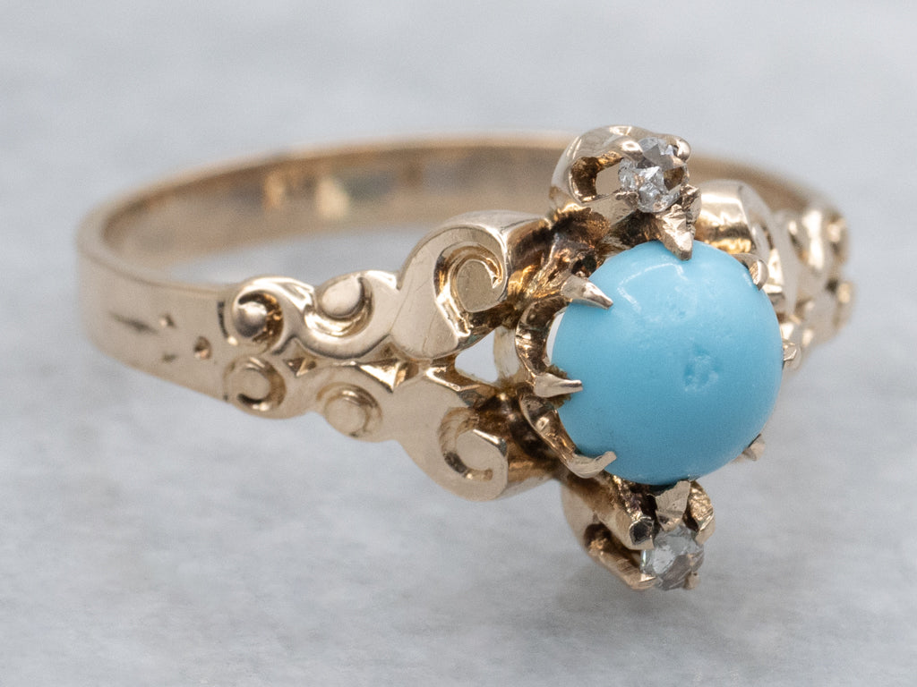 Victorian Turquoise and Rose Cut Diamond Ring