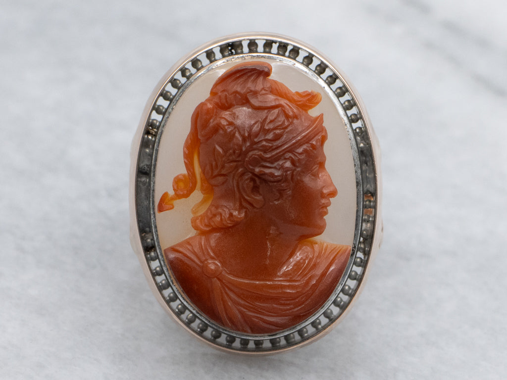 Antique Rose Gold Banded Carnelian Cameo Ring by Luigi Rossi