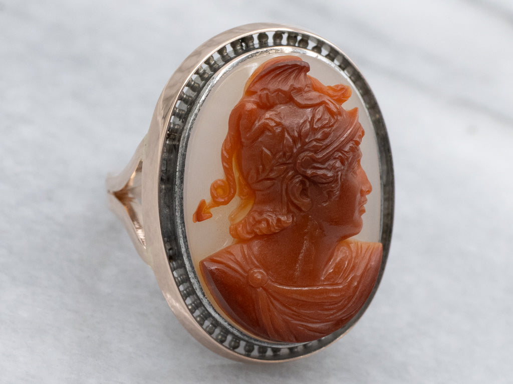 Antique Rose Gold Banded Carnelian Cameo Ring by Luigi Rossi