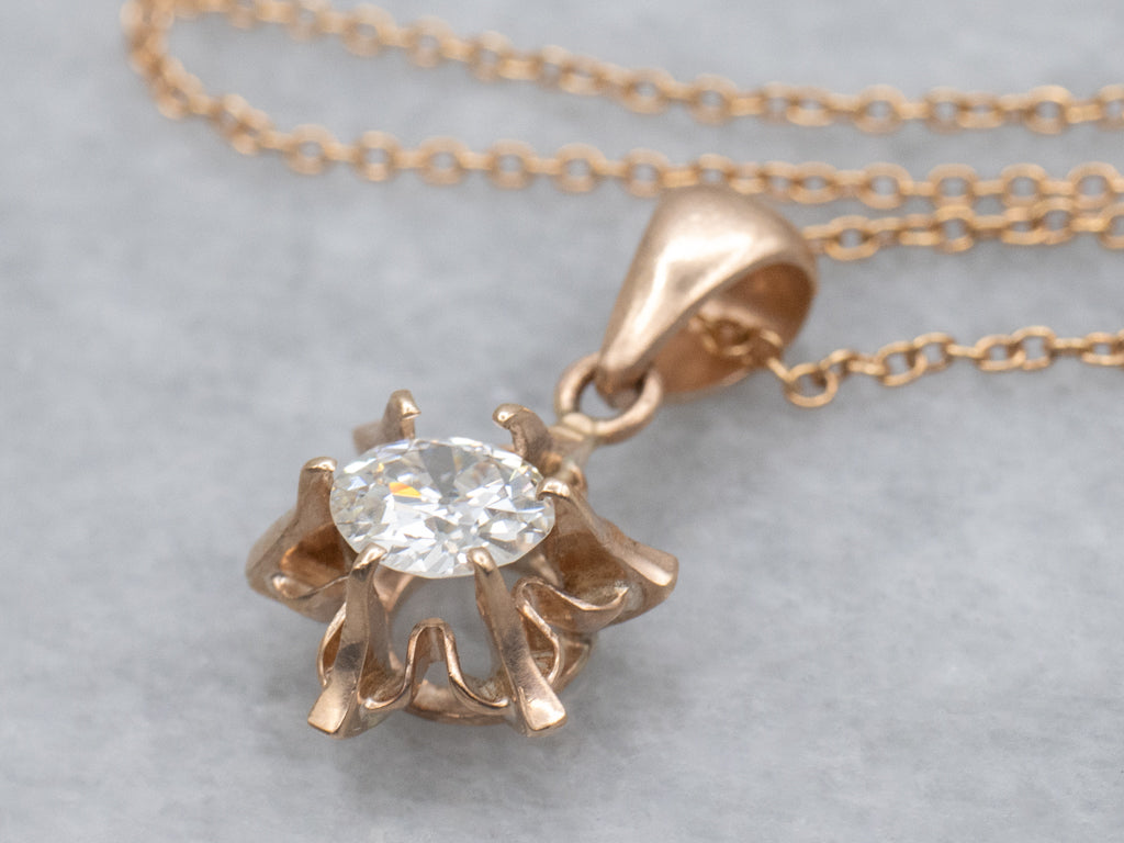 Old Mine Cut Buttercup-Set Diamond Solitaire Necklace