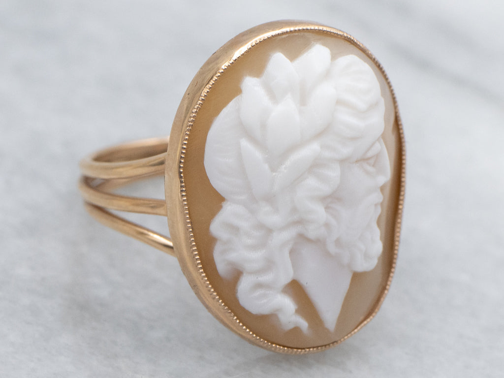 Vintage Rose Gold Greek Philosophers Cameo Ring