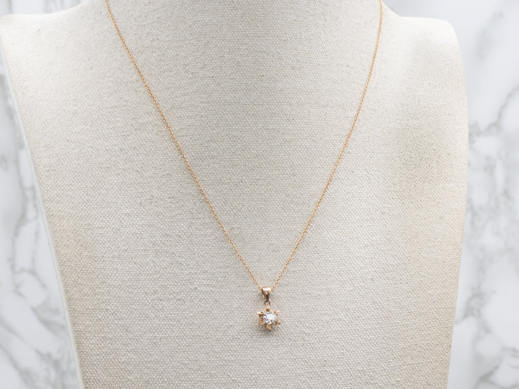 Old Mine Cut Buttercup-Set Diamond Solitaire Necklace