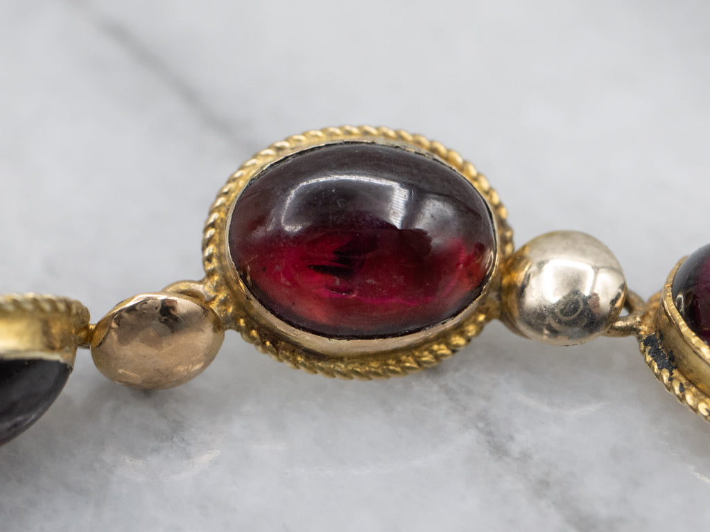 Vintage Gold Garnet Cabochon Link Necklace