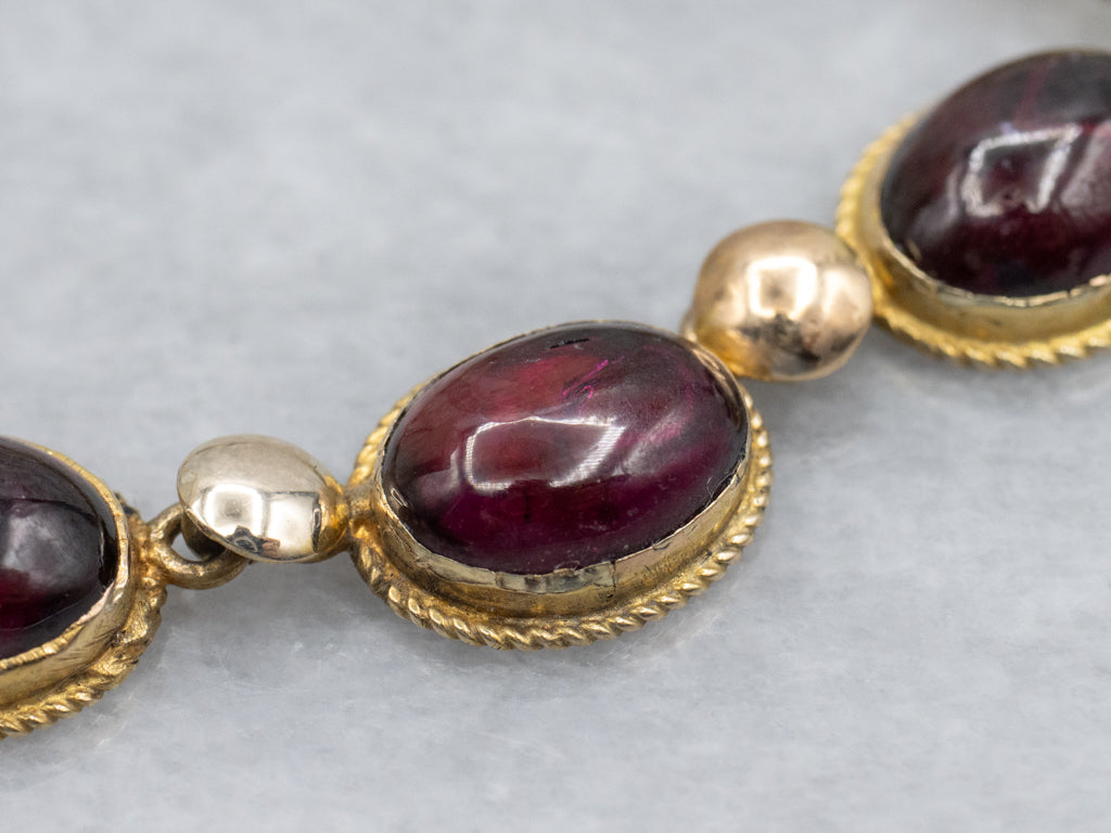 Vintage Gold Garnet Cabochon Link Necklace