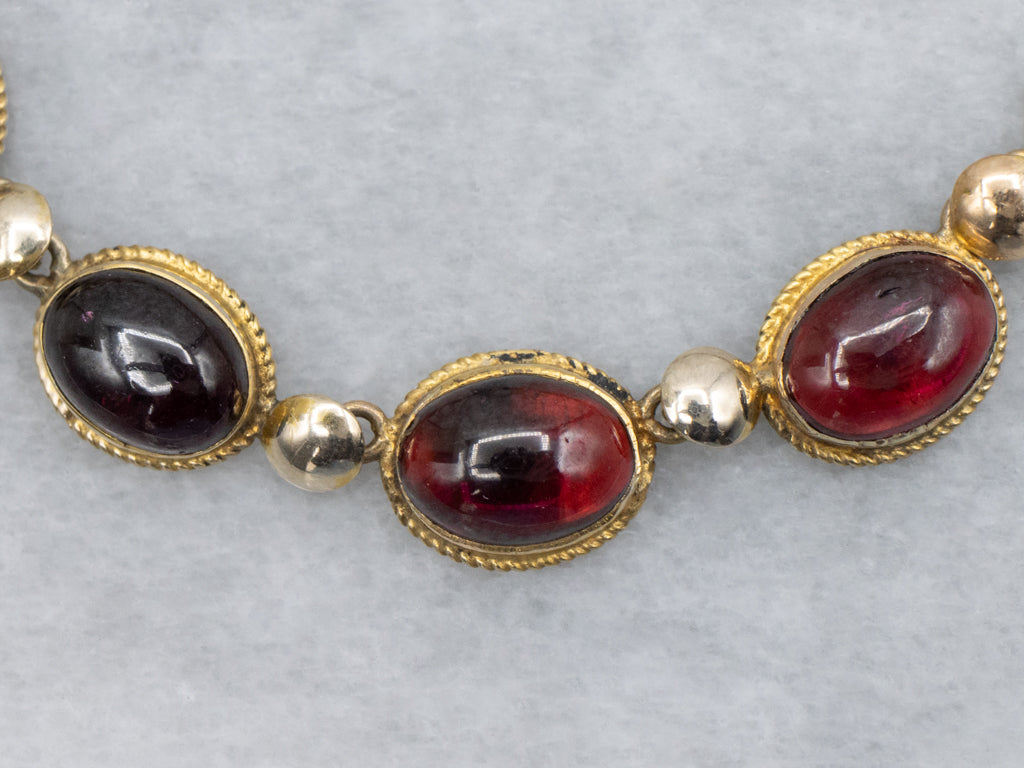 Vintage Gold Garnet Cabochon Link Necklace