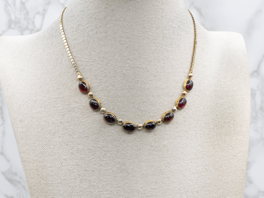 Vintage Gold Garnet Cabochon Link Necklace