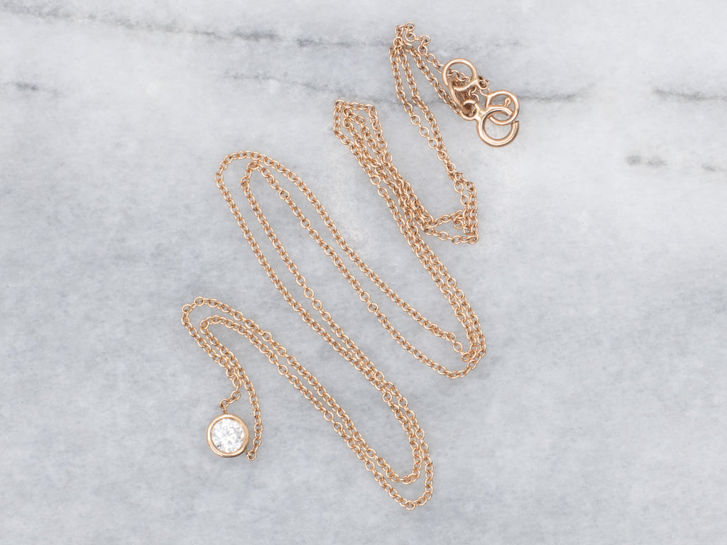 Italian Rose Gold Bezel Set Diamond Necklace