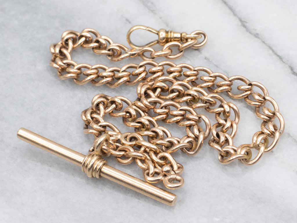Antique Rose Gold Watch Chain with Swivel and Toggle Clasp