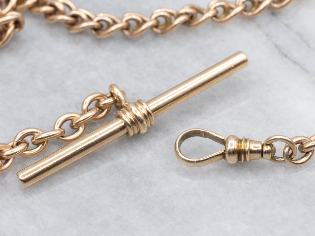 Antique Rose Gold Watch Chain with Swivel and Toggle Clasp