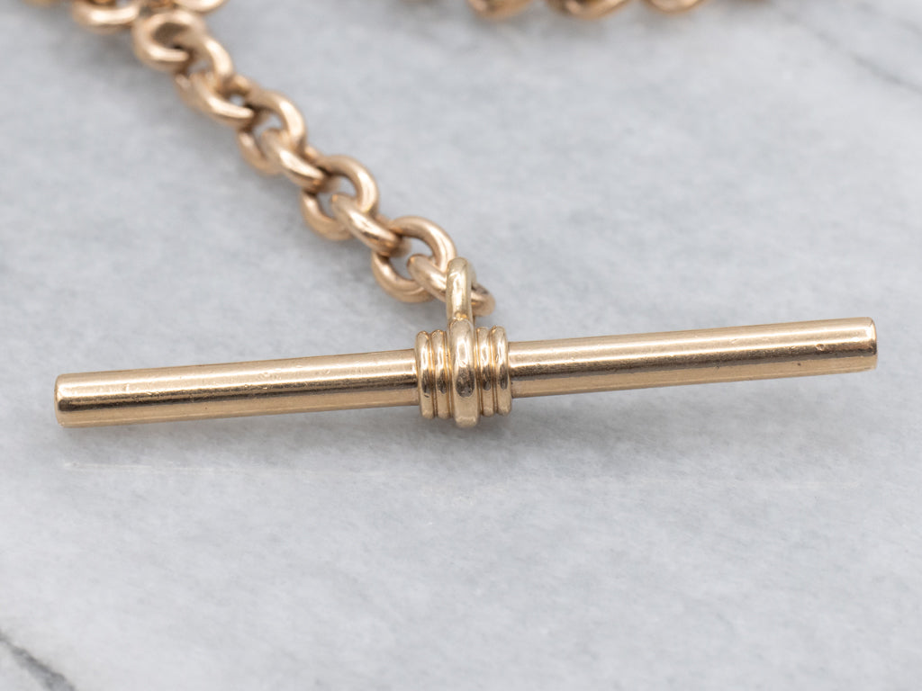 Antique Rose Gold Watch Chain with Swivel and Toggle Clasp