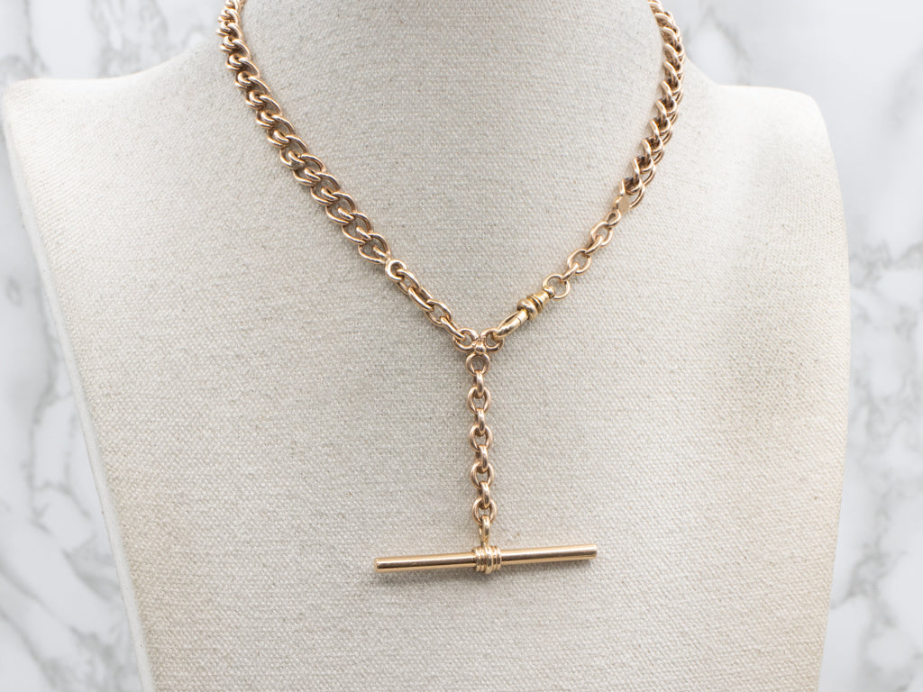 Antique Rose Gold Watch Chain with Swivel and Toggle Clasp