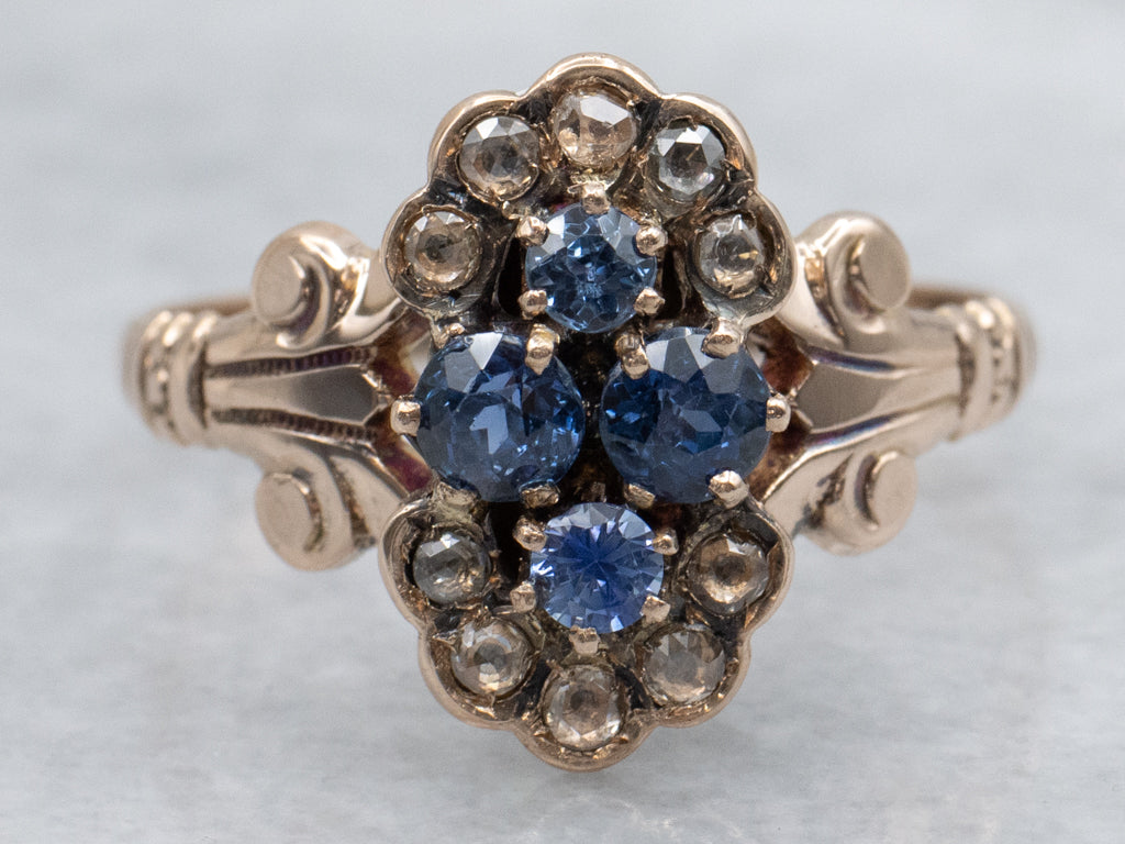 Antique Rose Gold Sapphire and Rose Cut Diamond Ring Circa. 1890s