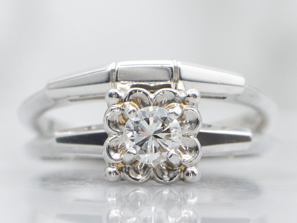 14K White Gold Brilliant Diamond Engagement Ring and Wedding Band Set