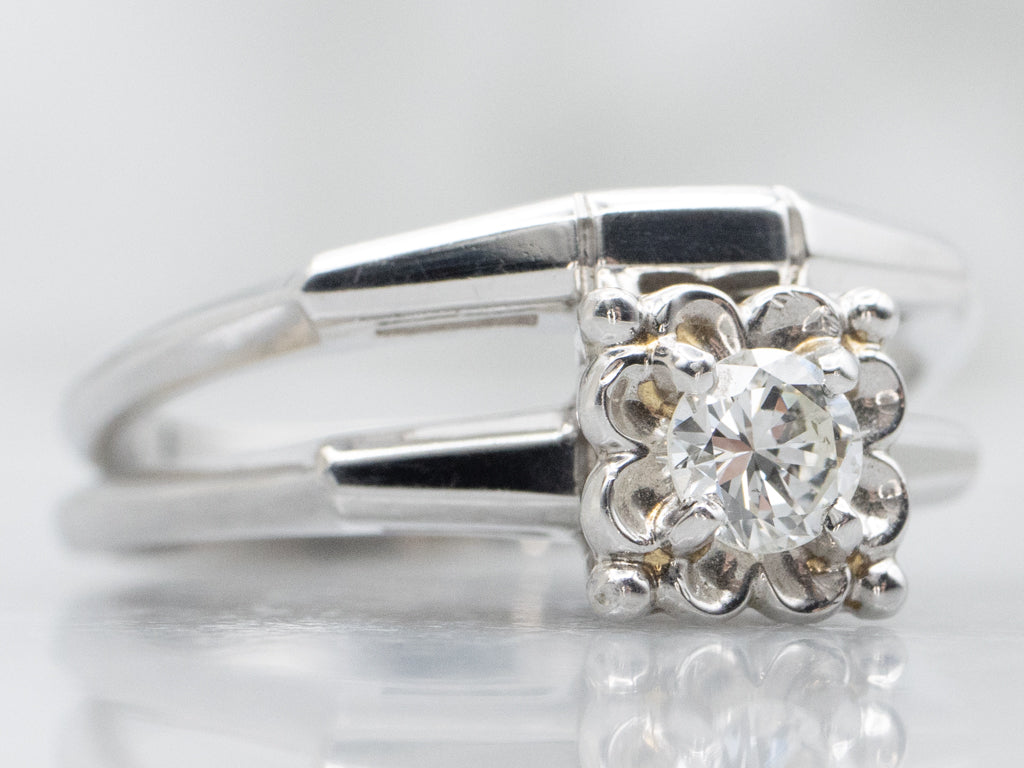 14K White Gold Brilliant Diamond Engagement Ring and Wedding Band Set