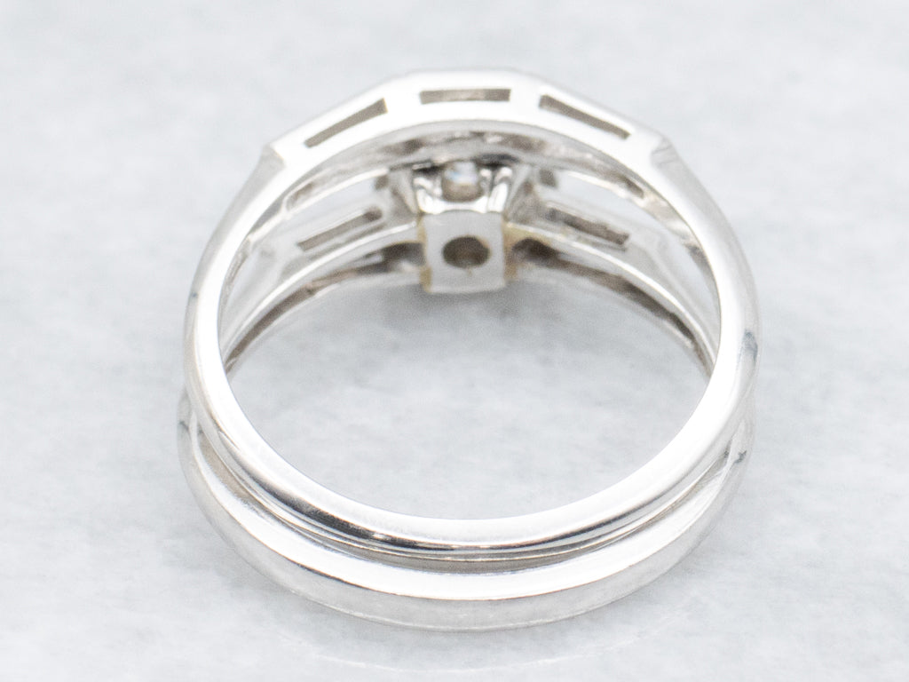 14K White Gold Brilliant Diamond Engagement Ring and Wedding Band Set