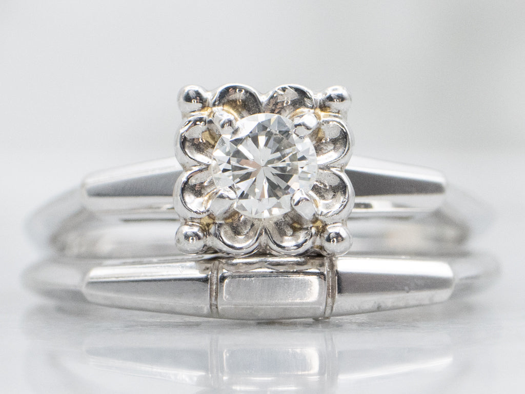 14K White Gold Brilliant Diamond Engagement Ring and Wedding Band Set