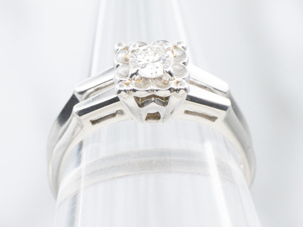14K White Gold Brilliant Diamond Engagement Ring and Wedding Band Set
