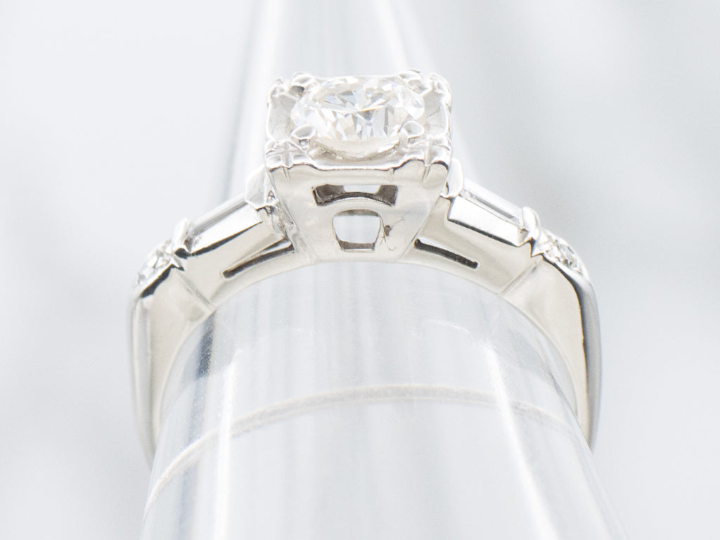 White Gold Diamond Engagement Ring Circa 1940s