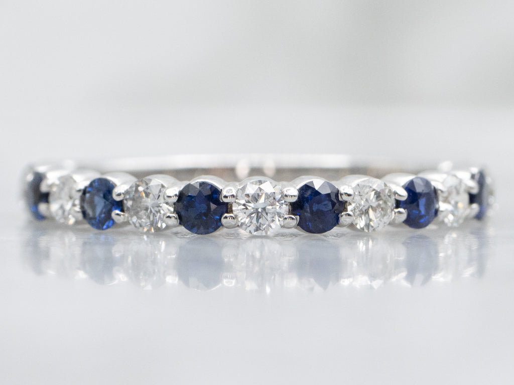 14K White Gold Diamond and Sapphire Band