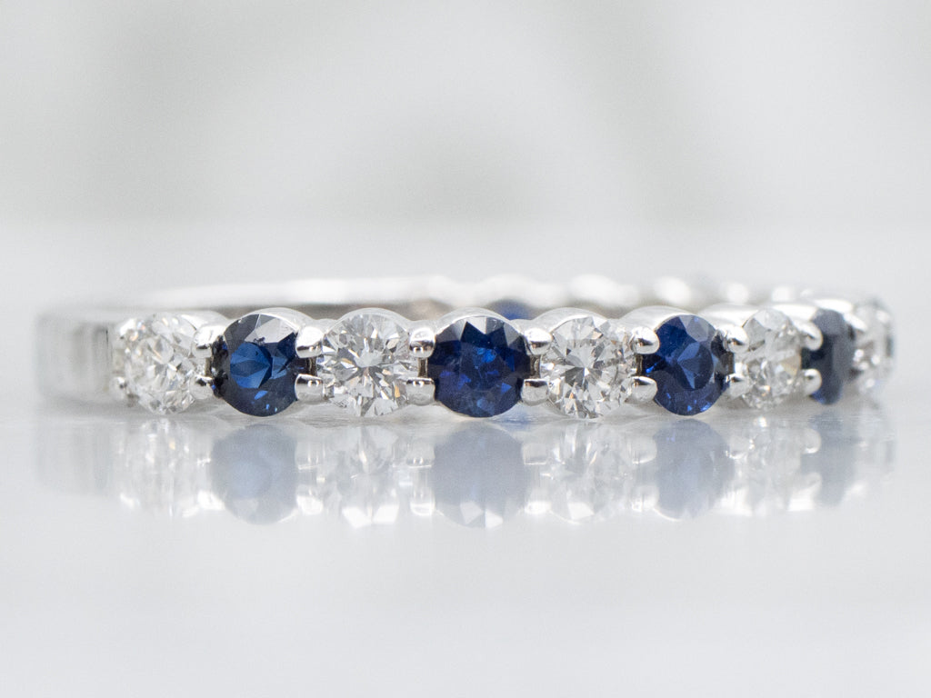 14K White Gold Diamond and Sapphire Band