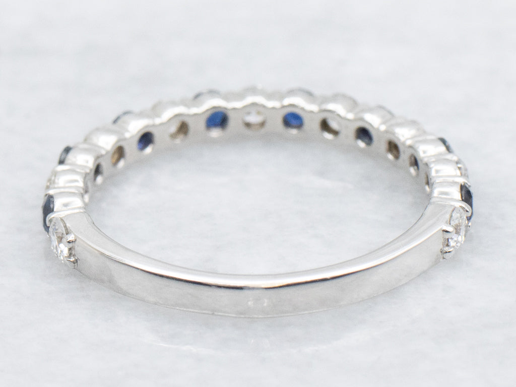 14K White Gold Diamond and Sapphire Band